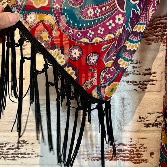 Lilypad Sheer Fringed Blouse Floral Paisley Boho Chic Size M - Picture 4 of 14